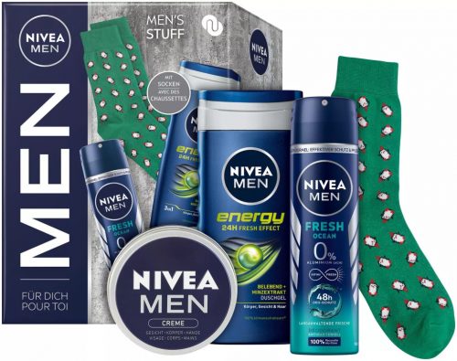 Nivea Men's Stuff ajándékcsomag (tusfürdő 250ml, deo spray 150ml, krém 75ml, zokni)