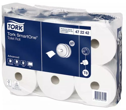 Tork toalettpapír T8 SmartOne Advanced 2r., fehér, 1150lap/tek, 6tek/# - 472242