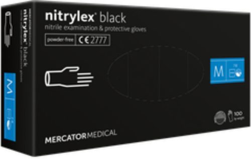 Gumikesztyű Mercator Nitrylex nitril PÚDER NÉLKÜLI, FEKETE "M" 100db/doboz, 10doboz/karton