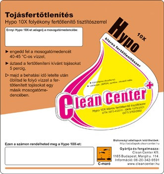 Clean Center Hypo tojásfertőtlenítés kísérőmatrica