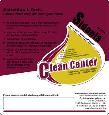 Clean Center Sidonia-matic I. fázis kísérőmatrica